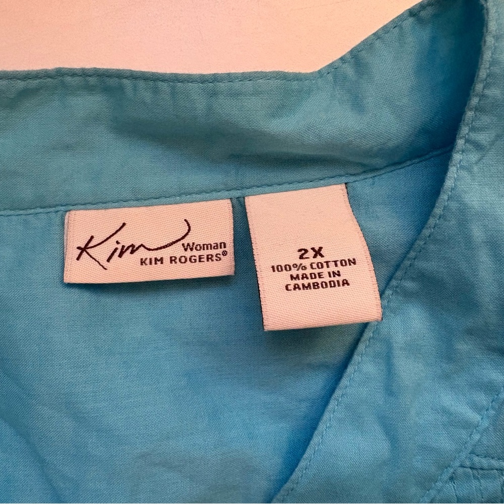 Women's plus size 2x pastel teal, thin, cotton top shirt blouse by Kim Rogers - Picture 7 of 8